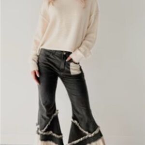 POL Black Denim with Ruffle Flare Bottom